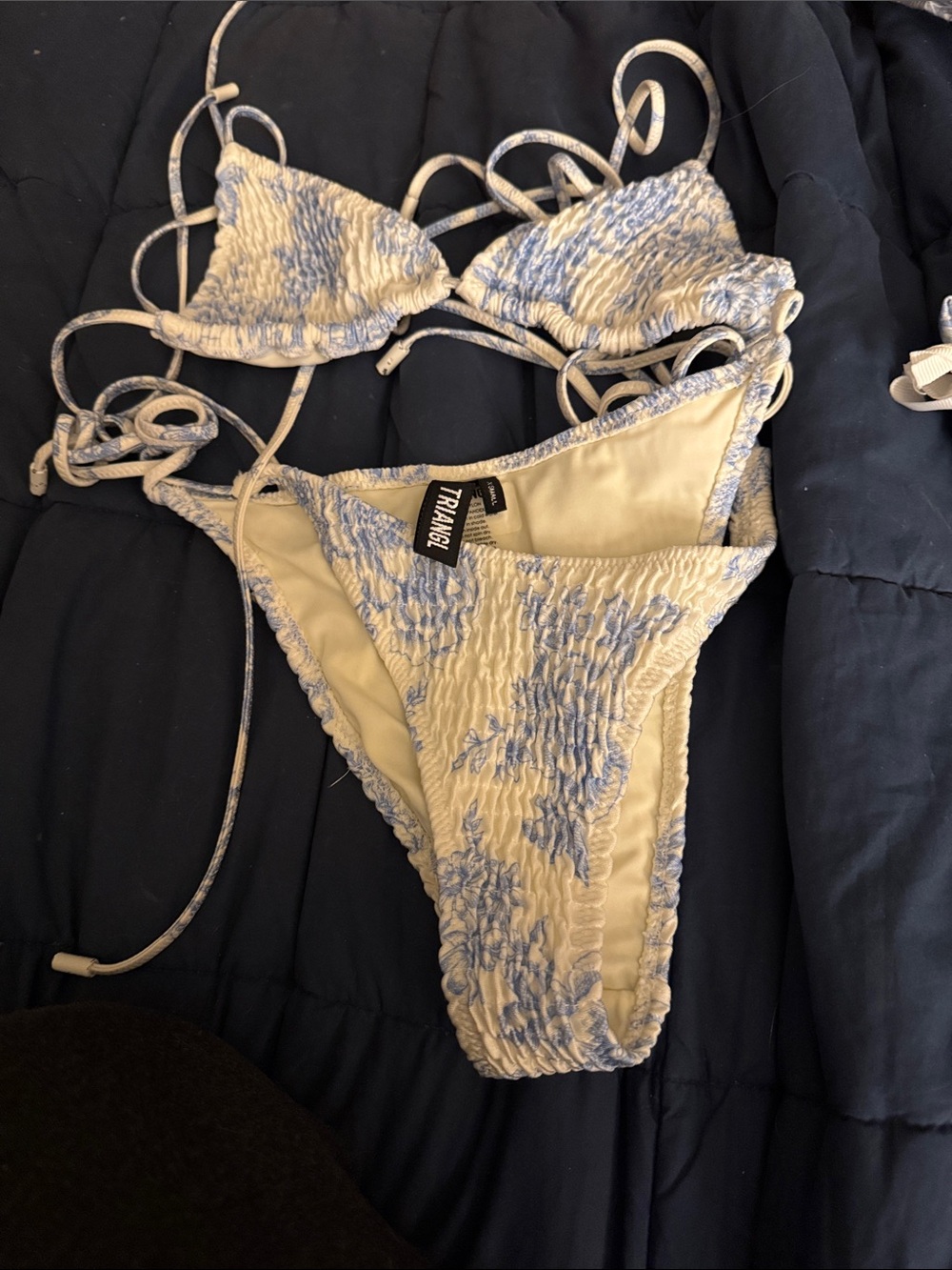 triangl swimwear Blue & White Smocked Bikini Bottoms